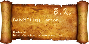 Bakálity Karion névjegykártya